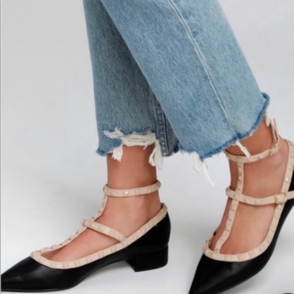 Lulus Black Studded Low Pointed Toe Flats